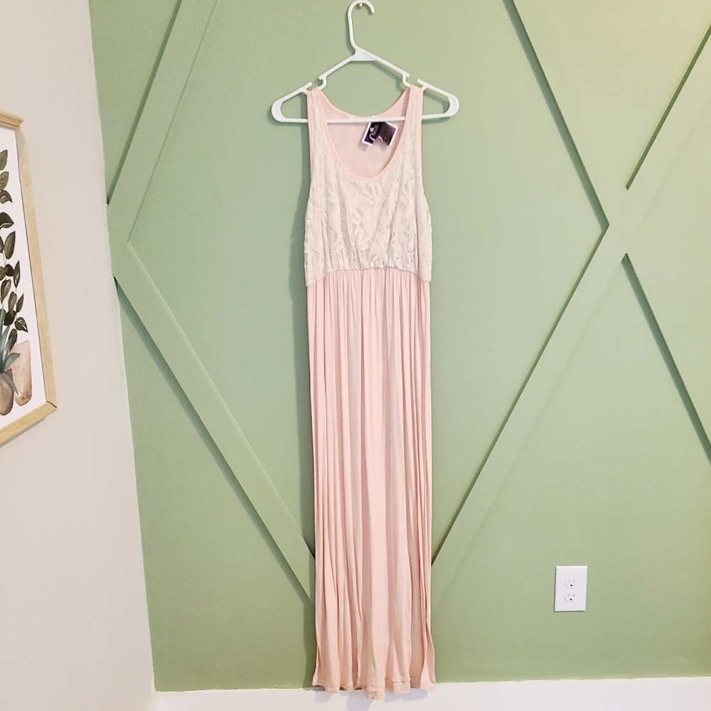 Pink Beach maxi dress with lace style top, size med